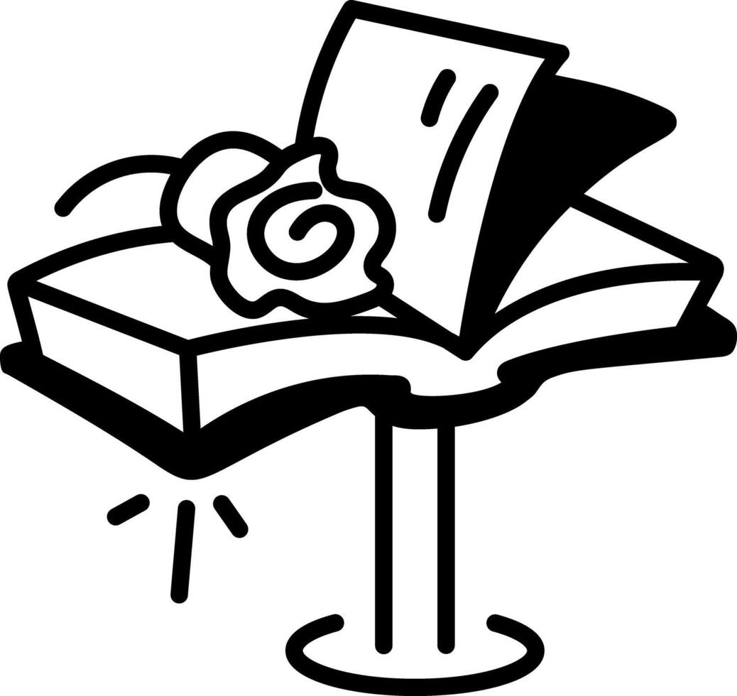 Music stand with song album and flower, hand drawn icon vector