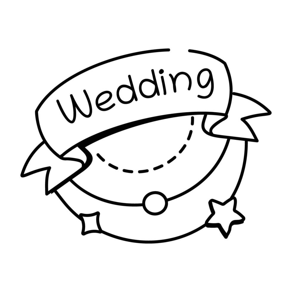 A doodle style icon of wedding banner with a text on it vector