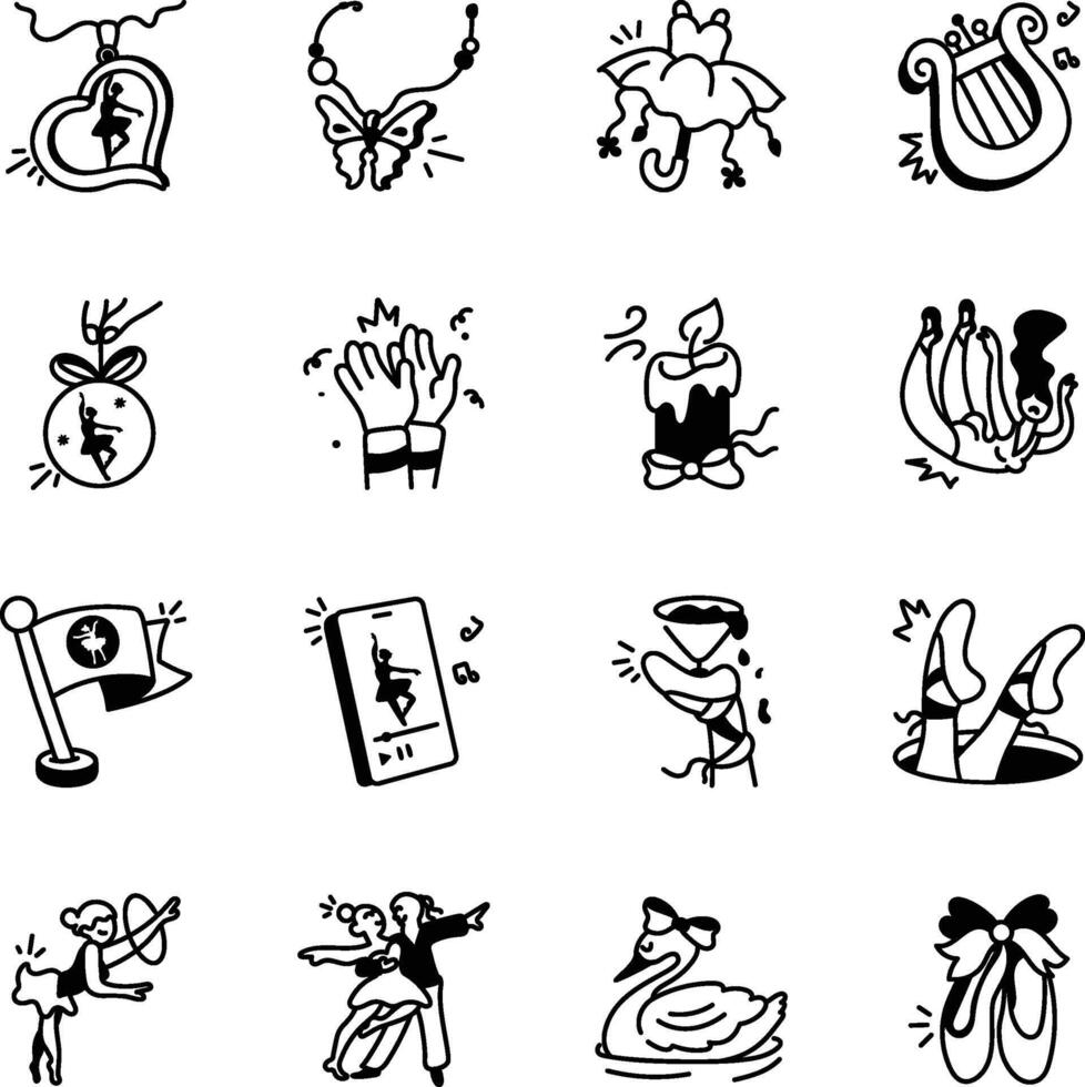 Set of Hand Drawn Ballet Accessories Icons vector