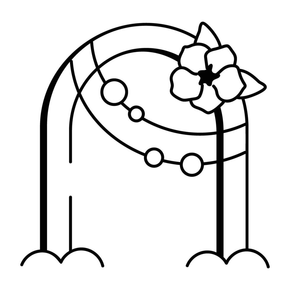 Wedding arch with floral decor, doodle icon vector