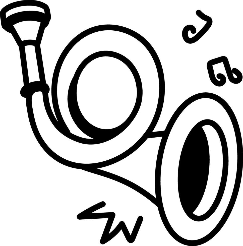 A hand drawn icon of a french horn vector