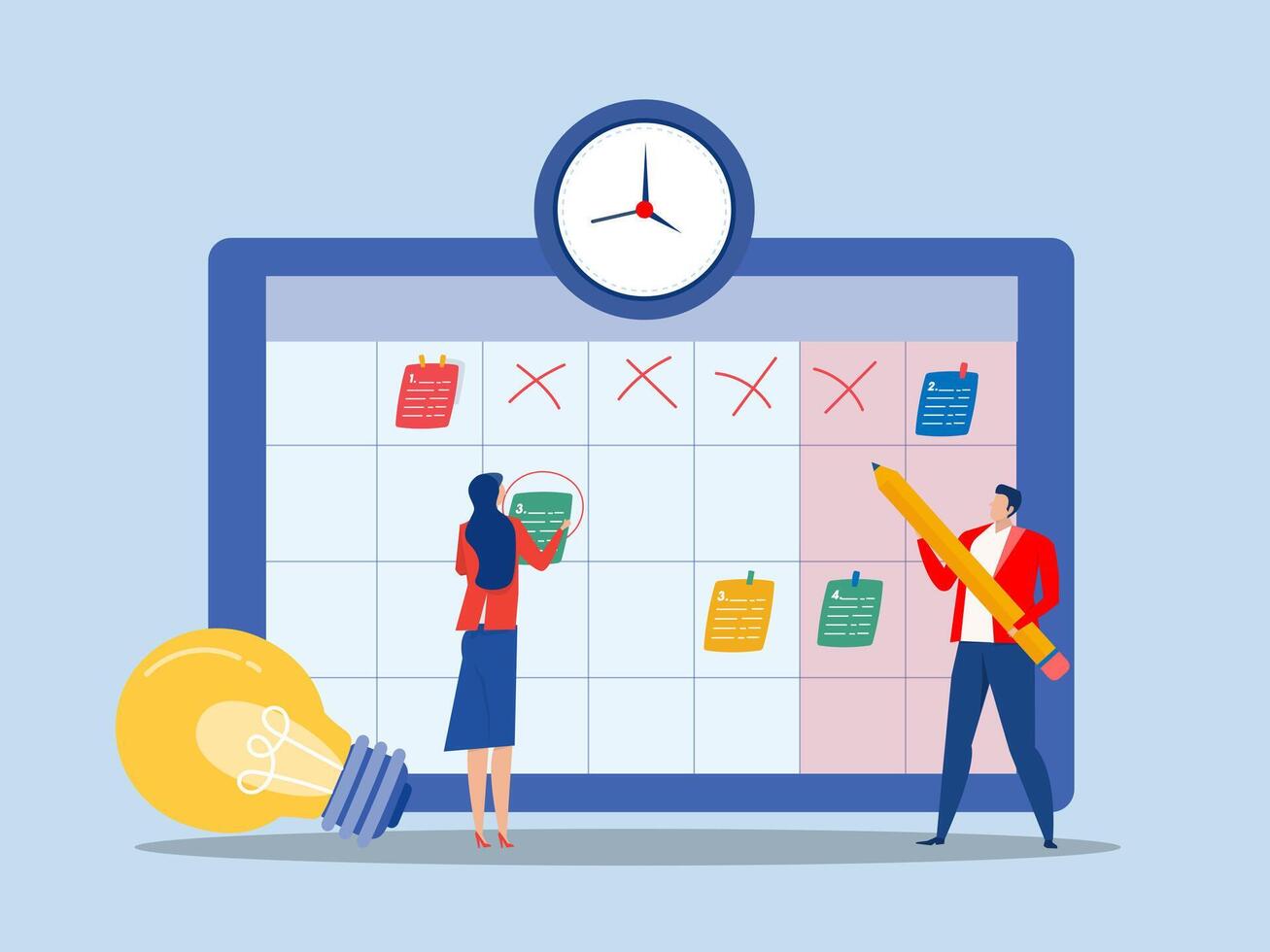 Business people team working with digital online calendar for co-working, teamwork, workspace Business planning concept Flat illustration vector