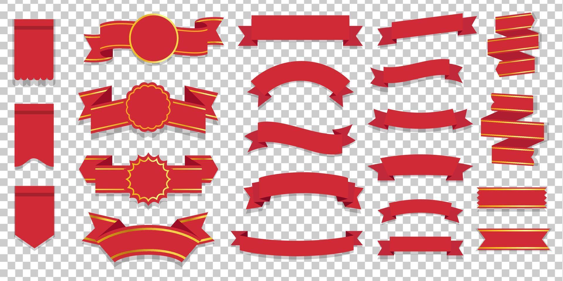 red ribbons and banners set with gold line vector