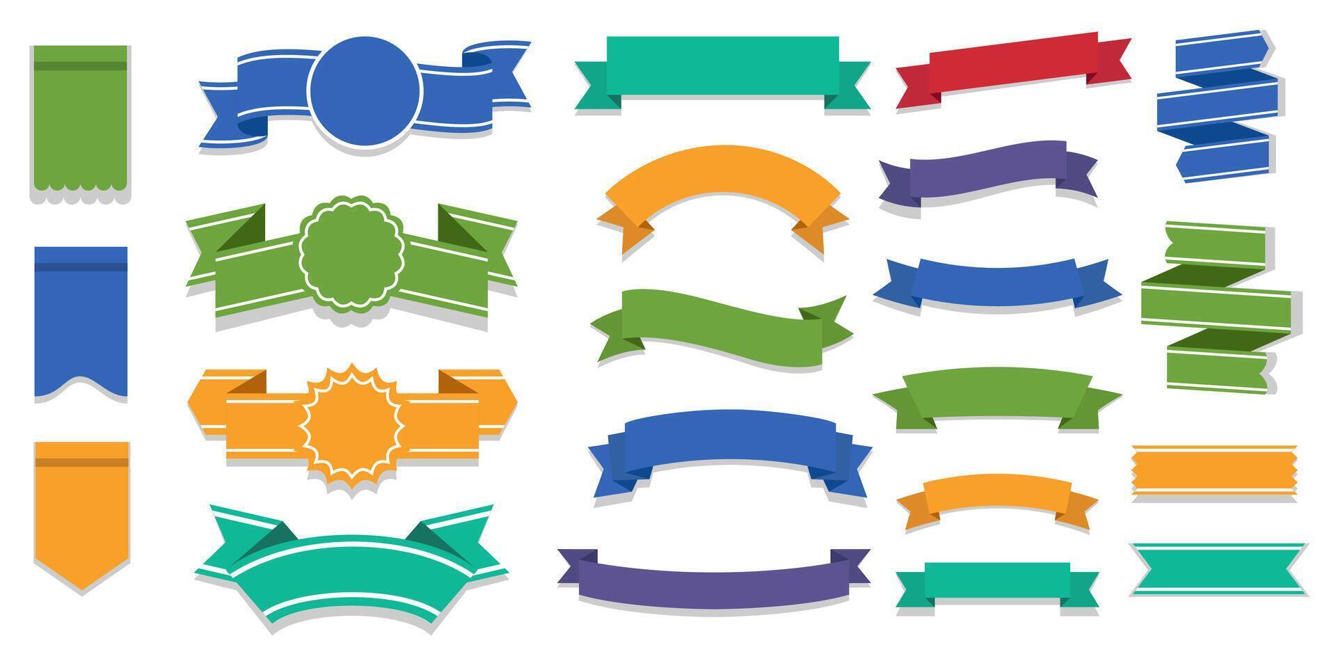collection of colorful ribbons and banners with white line on white background vector