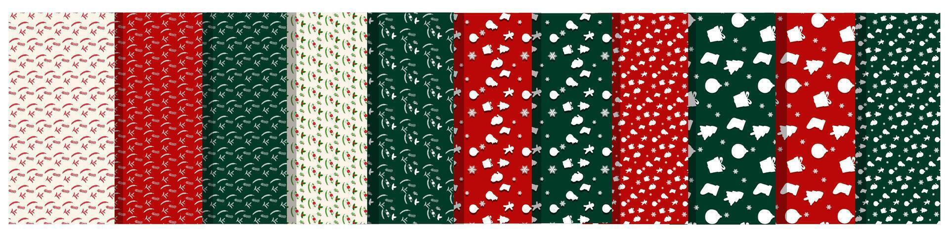 set of christmas patterns backgrond with with various colors and Christmas elements vector