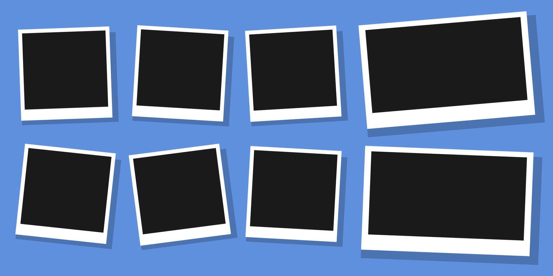 polaroid photo frames set on blue background vector