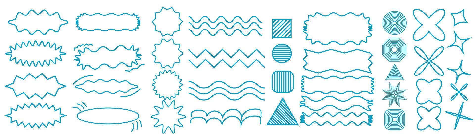 set of blue shapes and lines on a white background vector