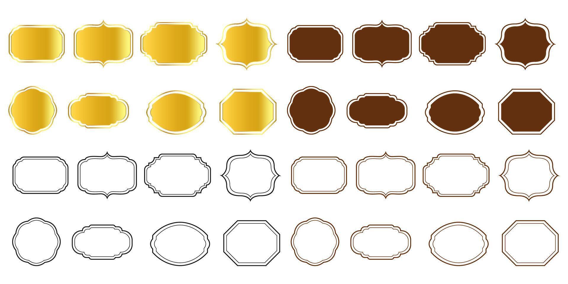 gold and brown labels border set on white background vector