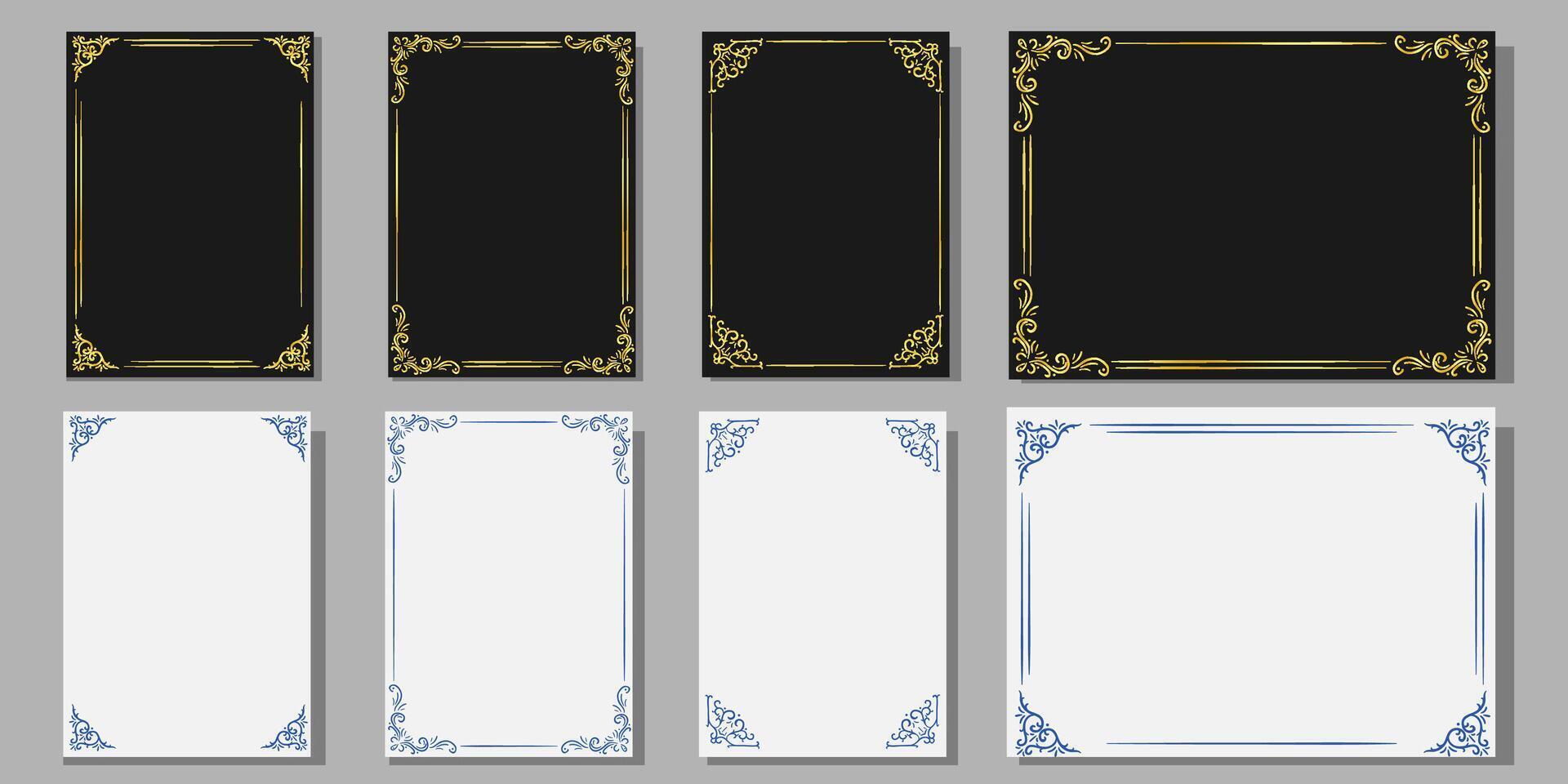 set of black and gold frames with ornate borders vector