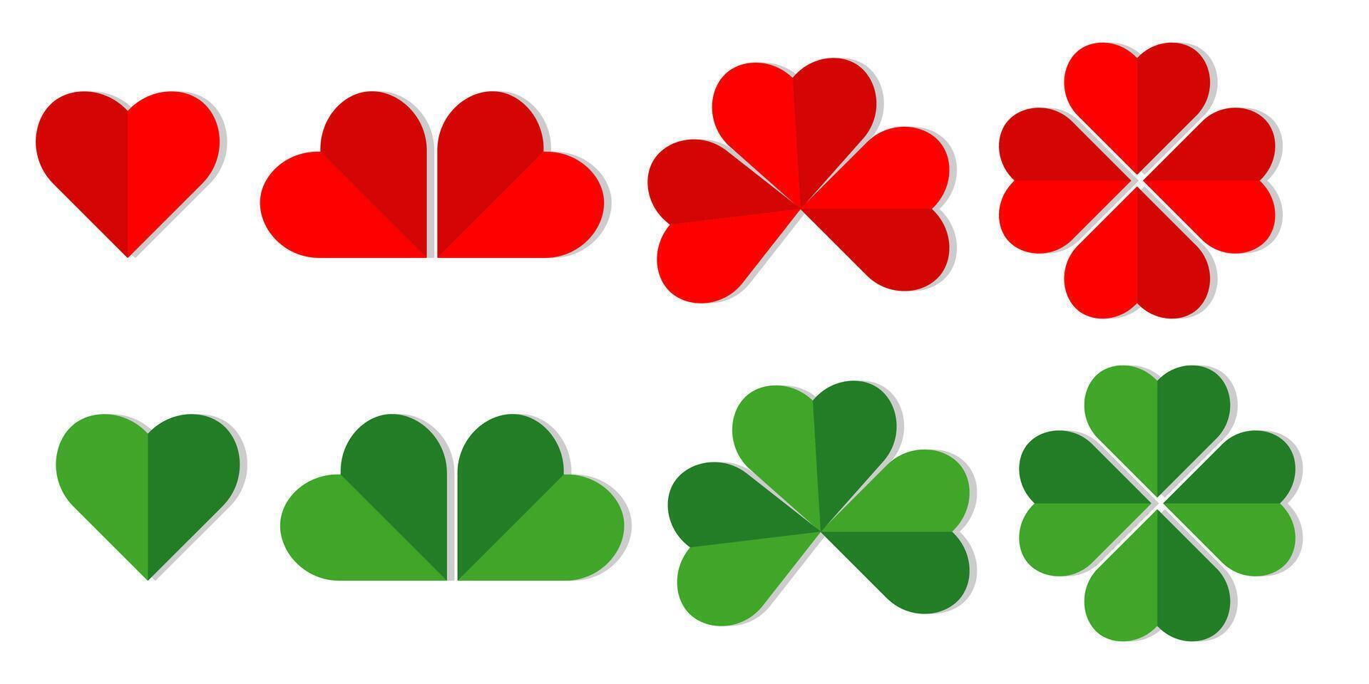 set leaf clovers in red and green colors on white background vector