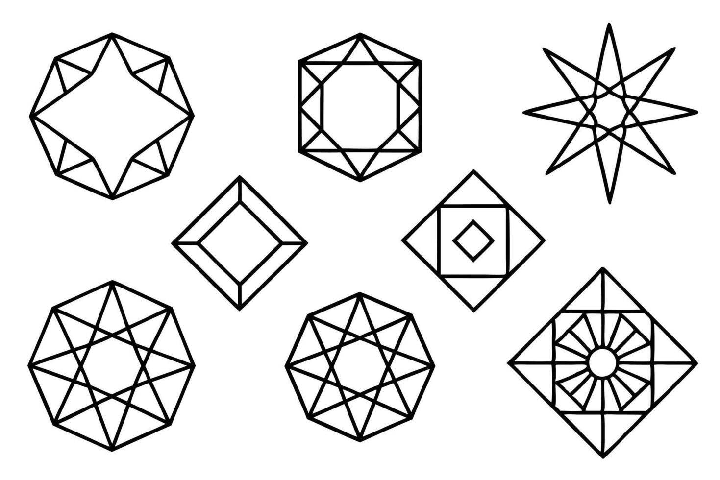 A set of geometric shapes in black and white vector