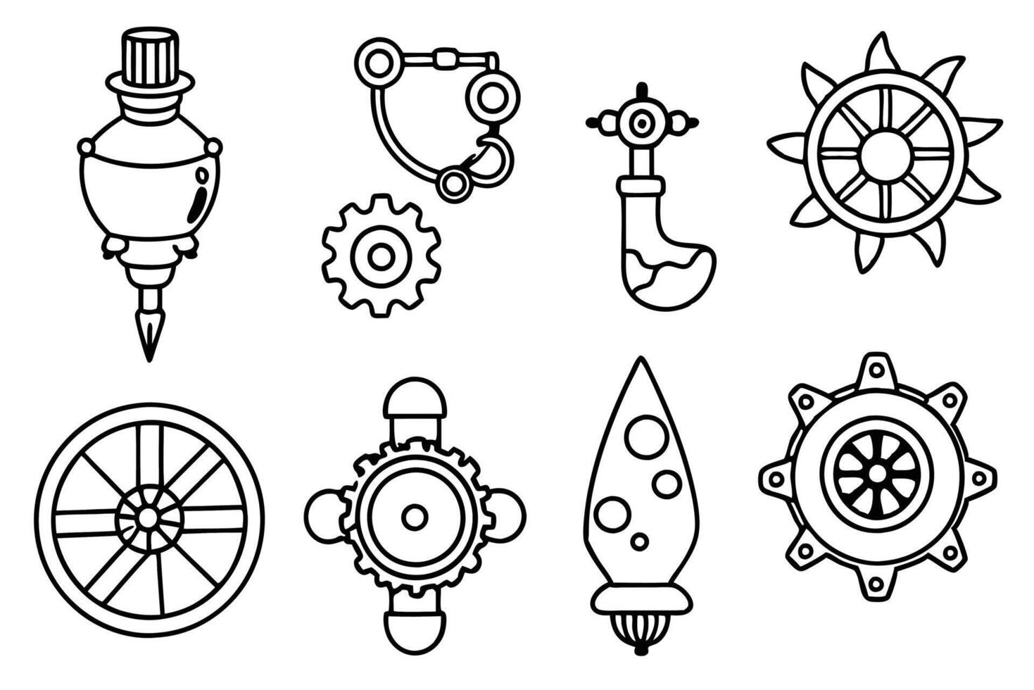 Steampunk Elements Line Art Illustration Techniques Creative Designs vector