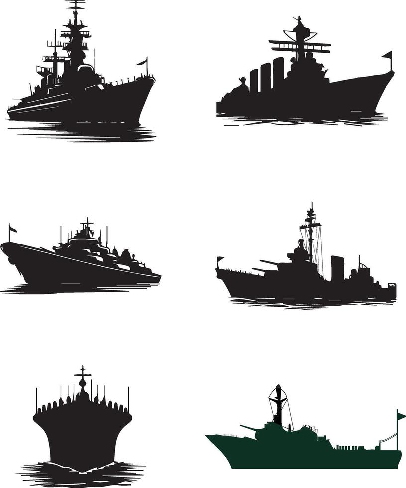 Warship navy silhouettes set vector