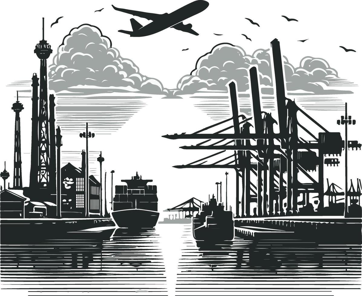 seaport silhouette illustration vector