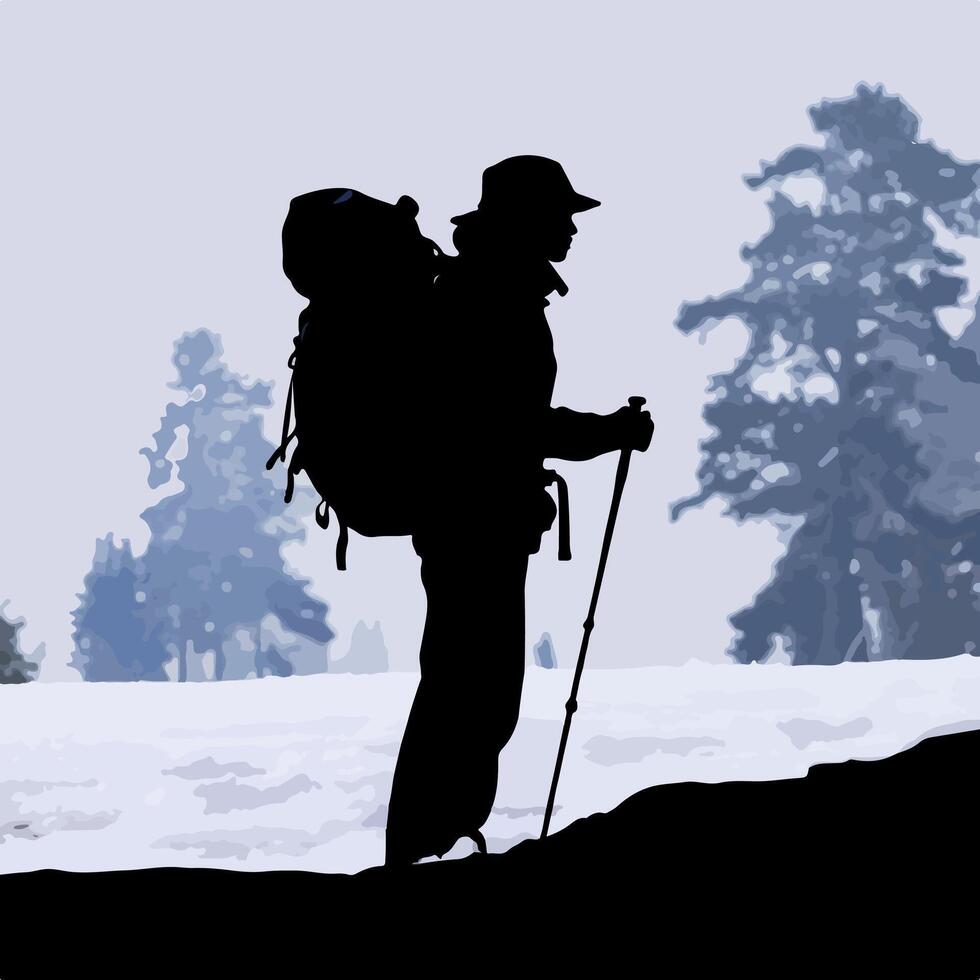 silhouette of a person in the mountains vector