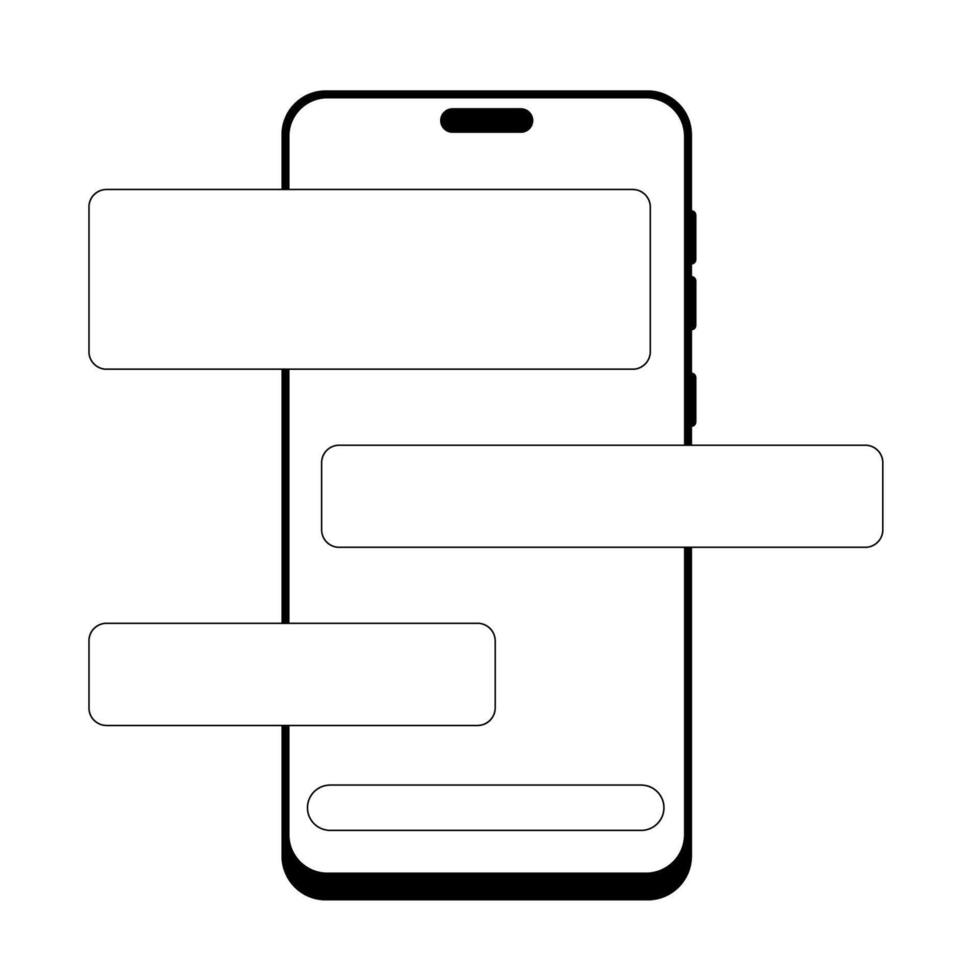 Messaging interface on a smartphone with blank chat bubbles indicating ongoing conversations. vector