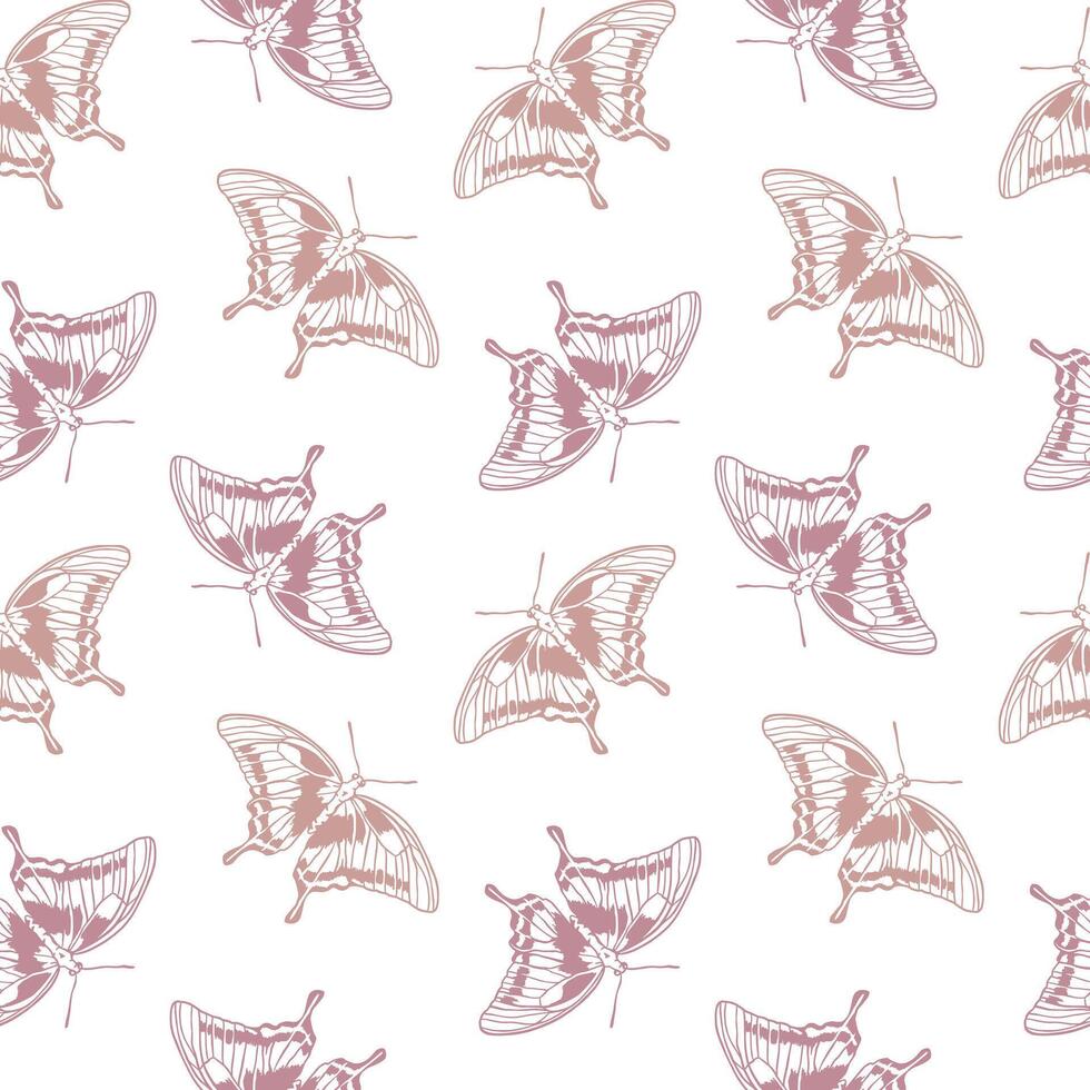 Butterflies delicate seamless pattern. Hand drawn illustration in graphic style. For greeting cards, invitations, packaging, textile, fabric, covers. vector