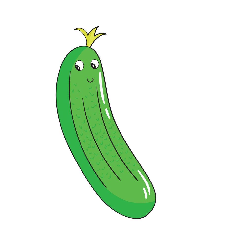 Vegetable cucumber cartoon doodle hand drawn illustration vector