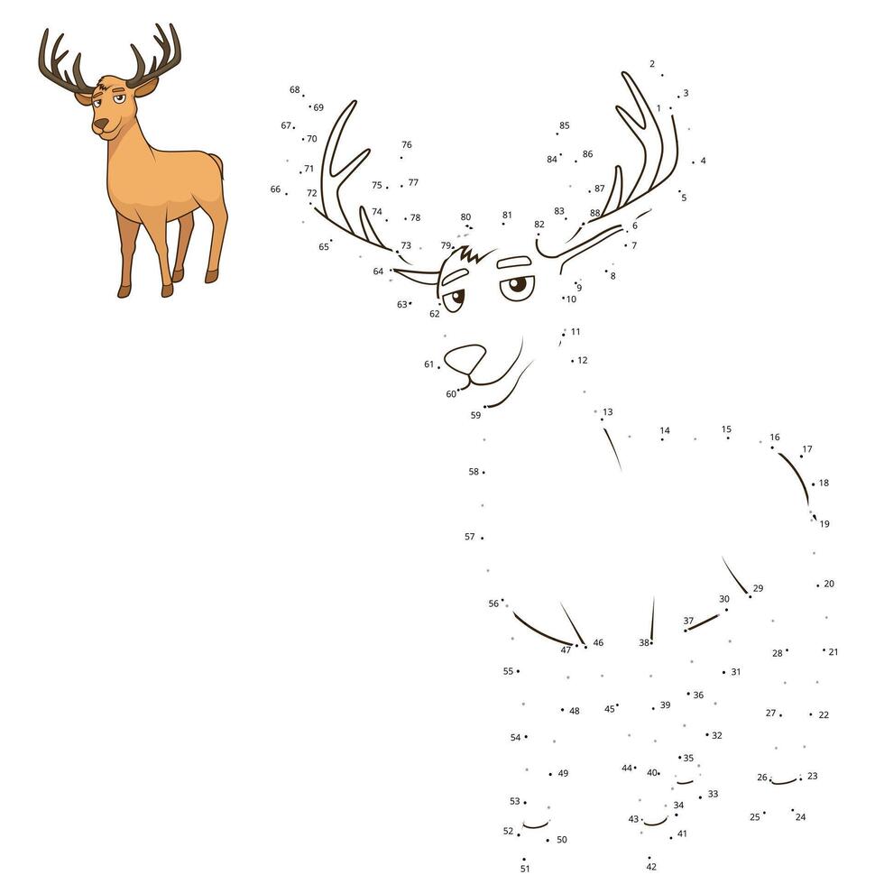 Connect the dots to draw the animal educational game for children deer illustration vector