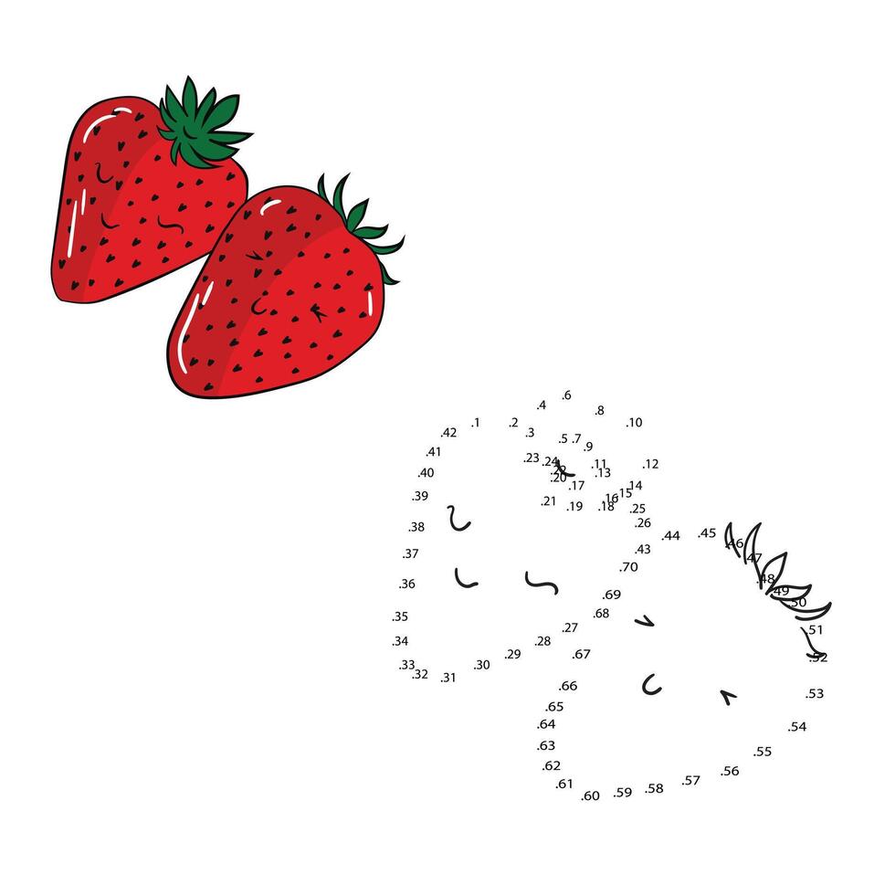 Educational game connect the dots to draw strawberry cartoon doodle hand drawn illustration vector