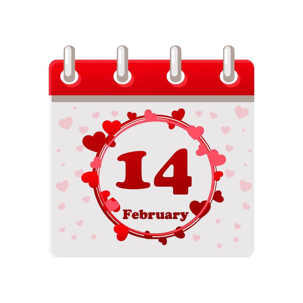 Calendar Happy Valentine Day with hearts wreath and date 14 February. Illustration Valentine day design Happy lover day for your greeting card or invitation vector