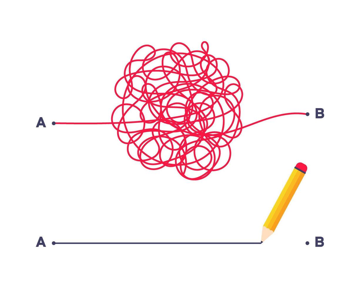Complex and easy simple way from point A to B illustration. vector