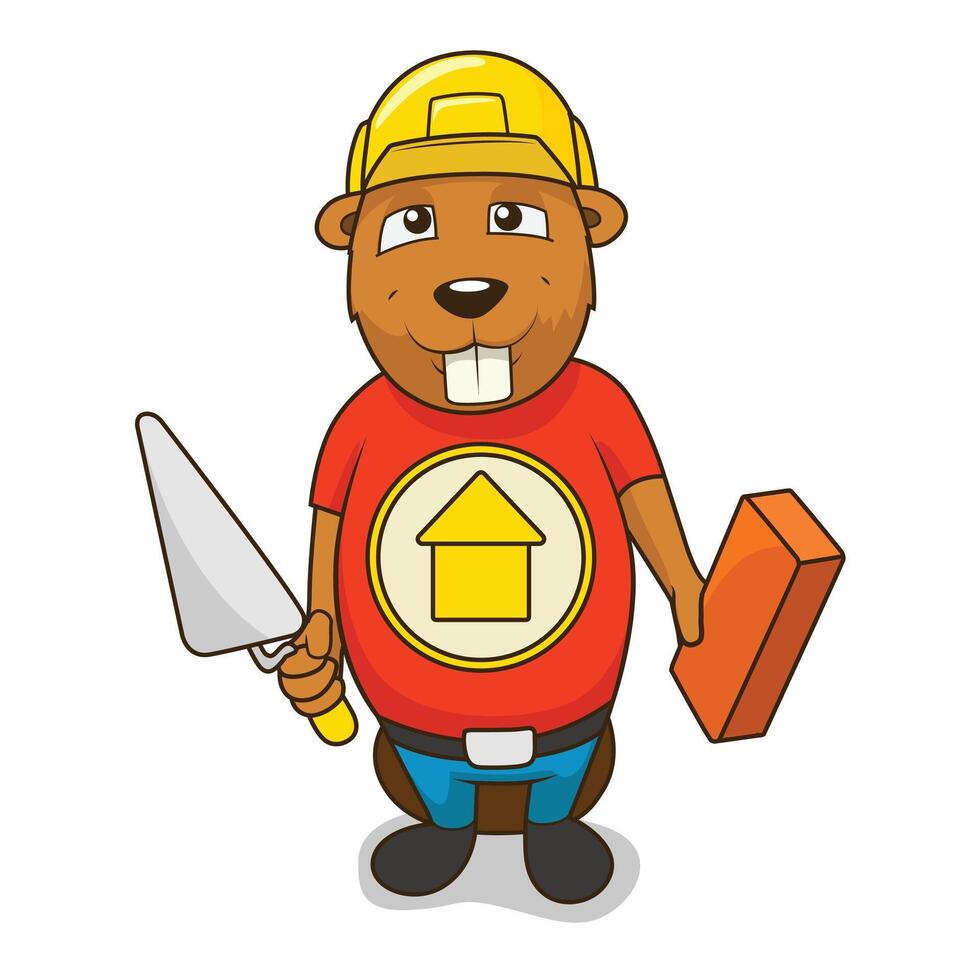 Beaver builder colorful cartoon character illustration vector