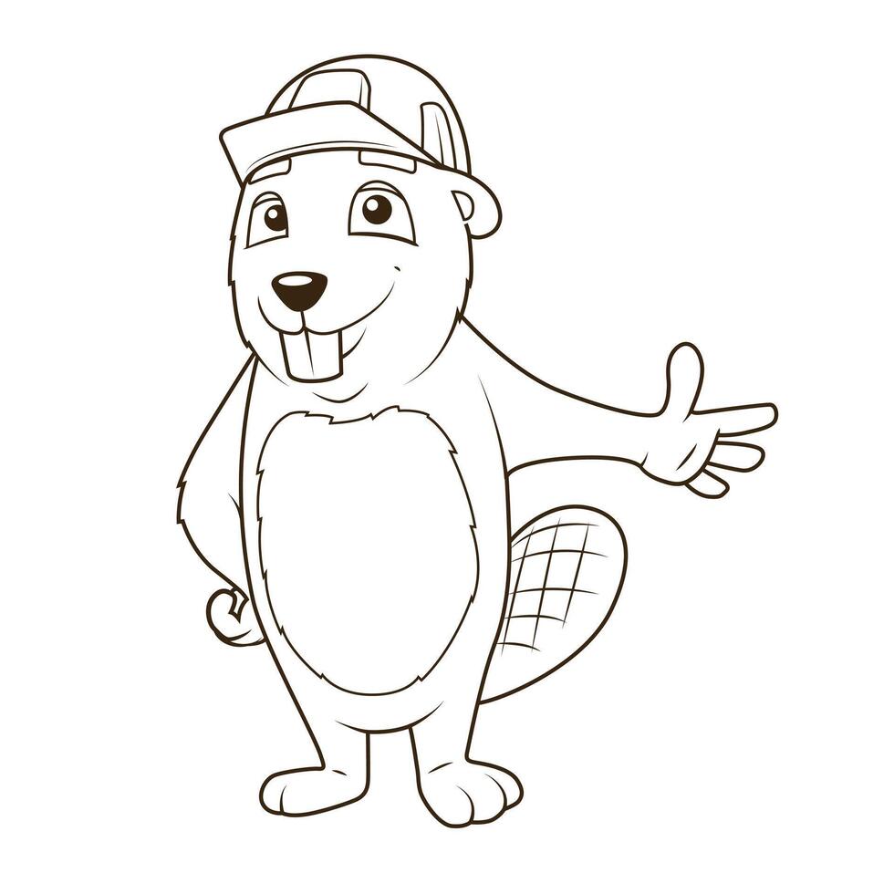 Beaver builder cartoon character coloring book illustration vector