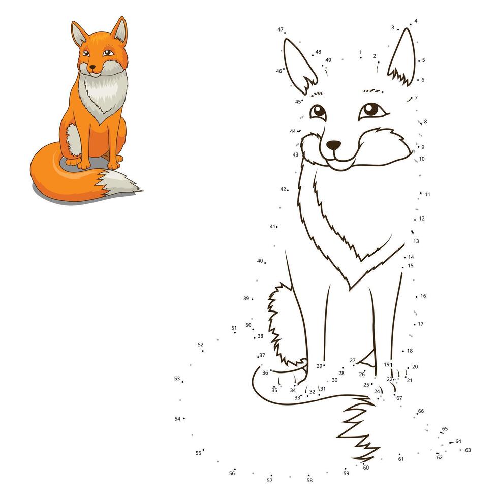 Connect the dots to draw the animal educational game for children fox illustration vector