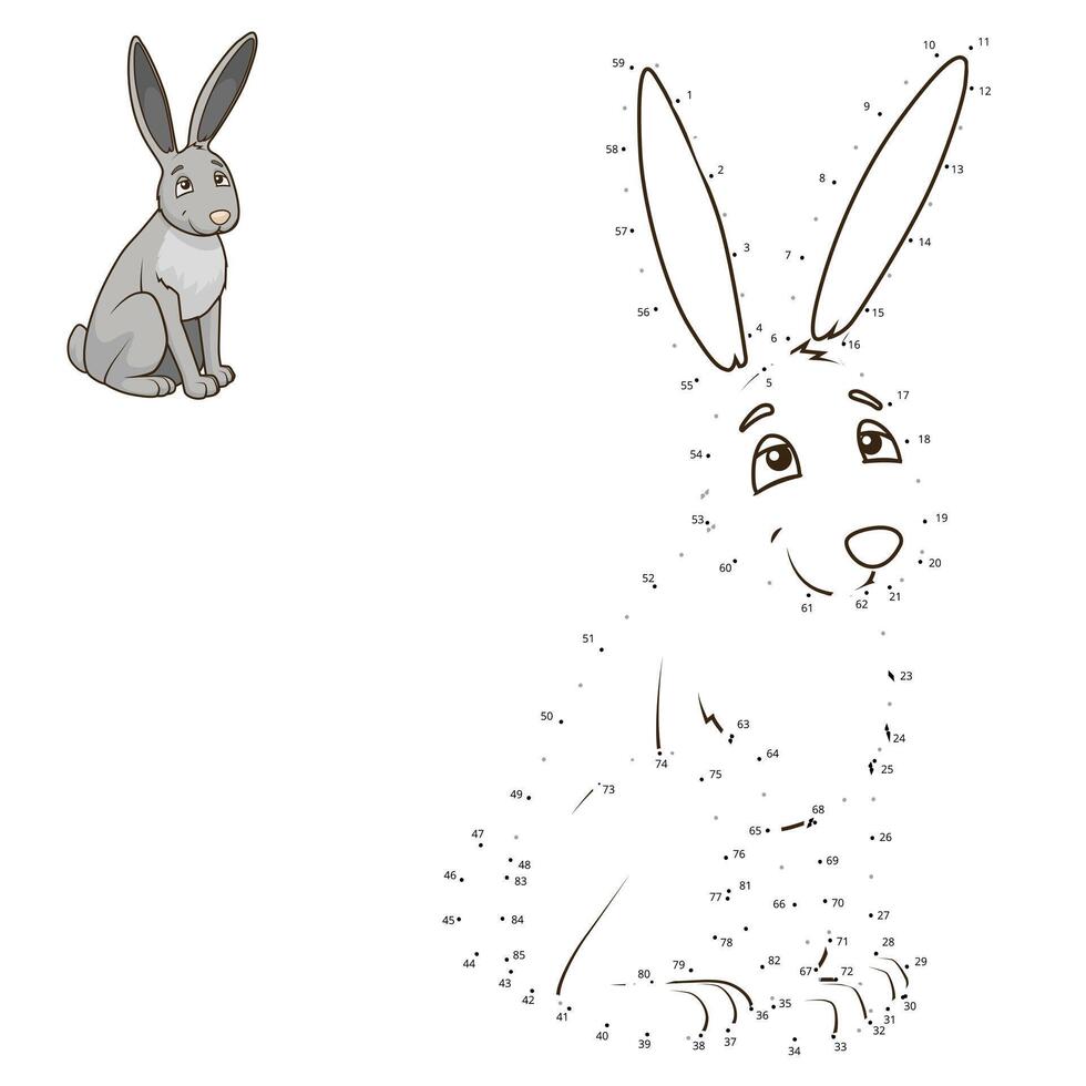 Connect the dots to draw the animal educational game for children hare rabbit illustration vector