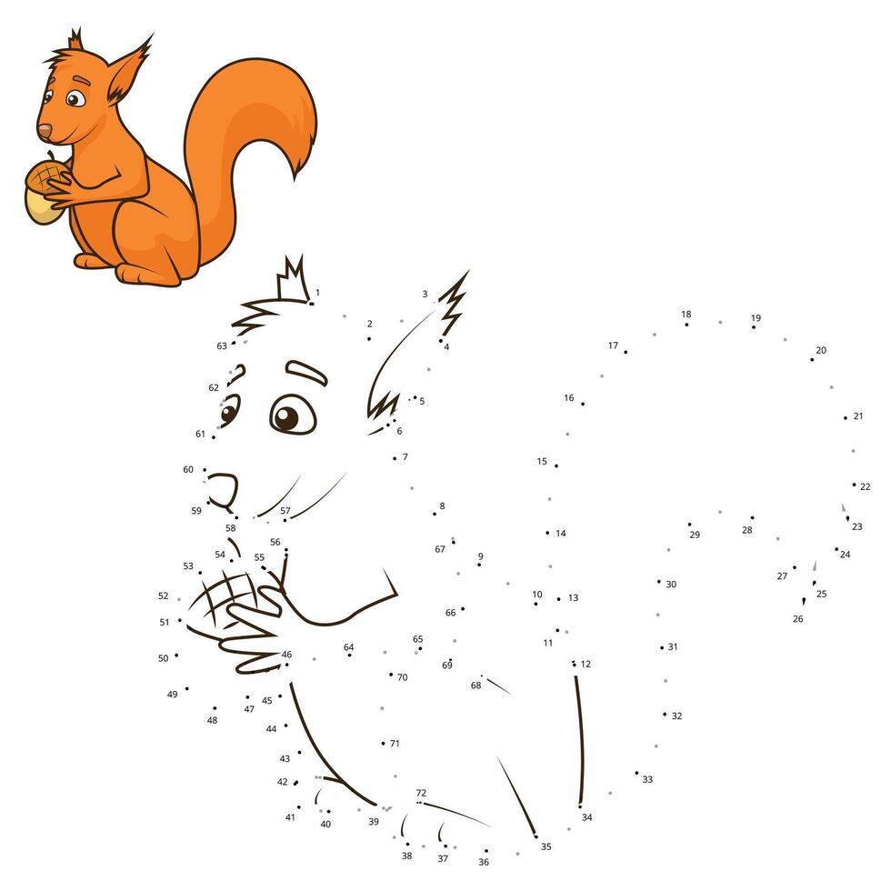 Connect the dots to draw the animal educational game for children squirrel illustration vector