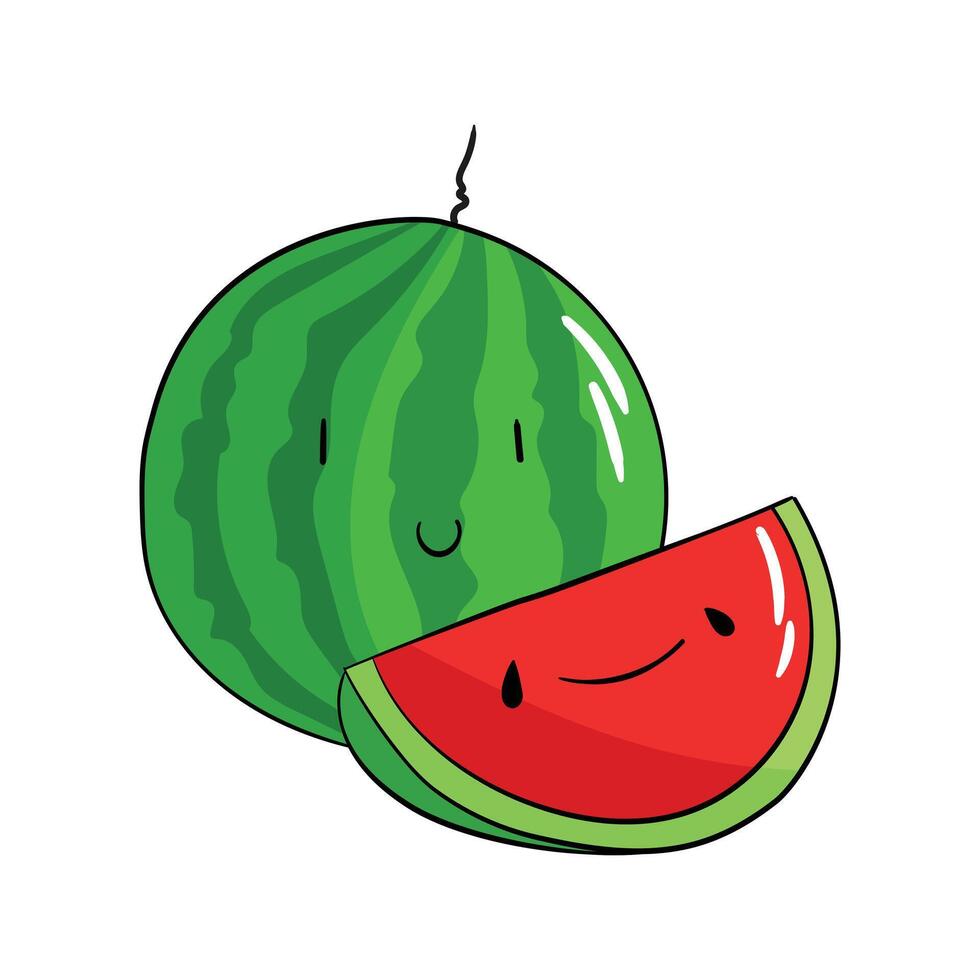 Fruit watermelon cartoon doodle hand drawn illustration vector