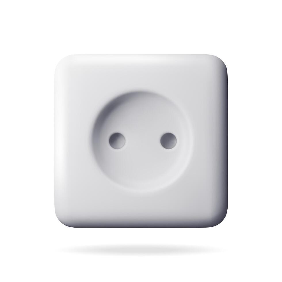 3d white socket for plug isolated. Render wall socket symbol. Electrical appliances and wire equipment. Electrical outlet device components vector
