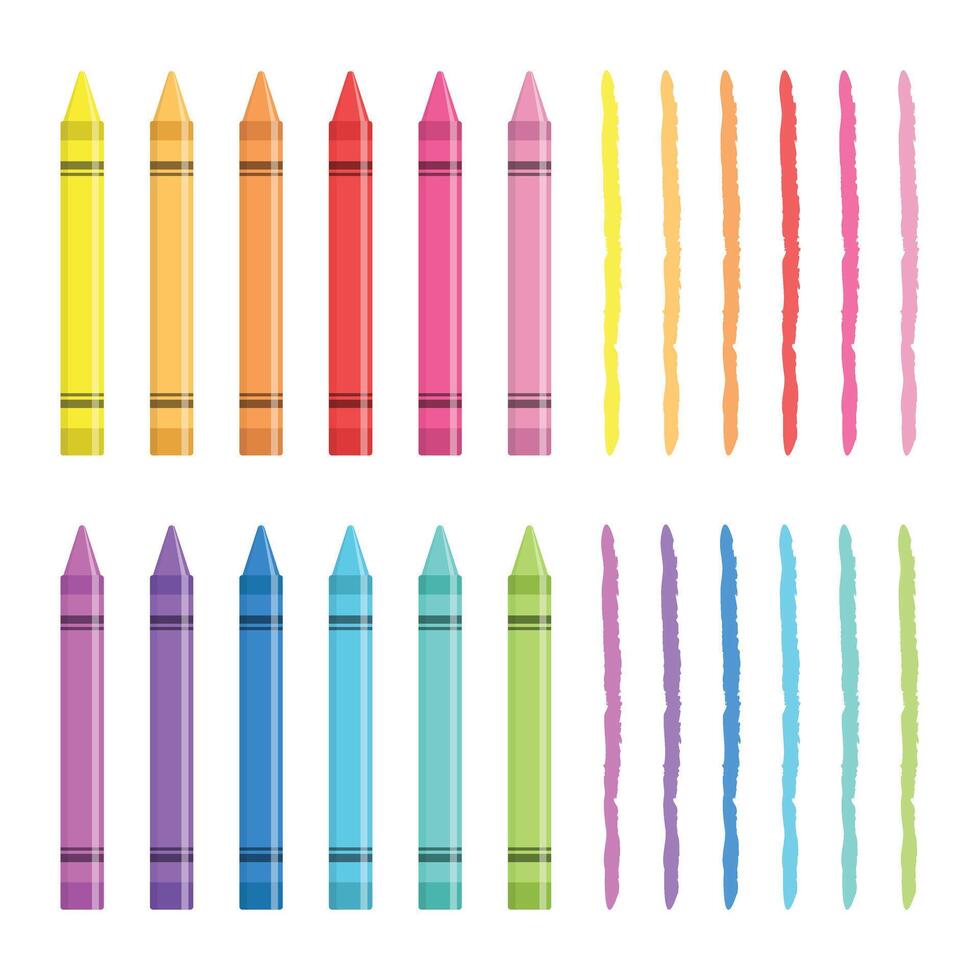 Office stationery crayon icons set in flat style. Pencil illustration on isolated background. Felt pen, marker sign business concept. vector