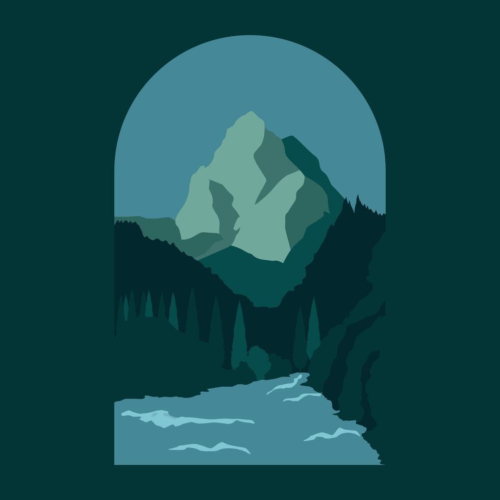 illustration of mountain forest and river scenery vector