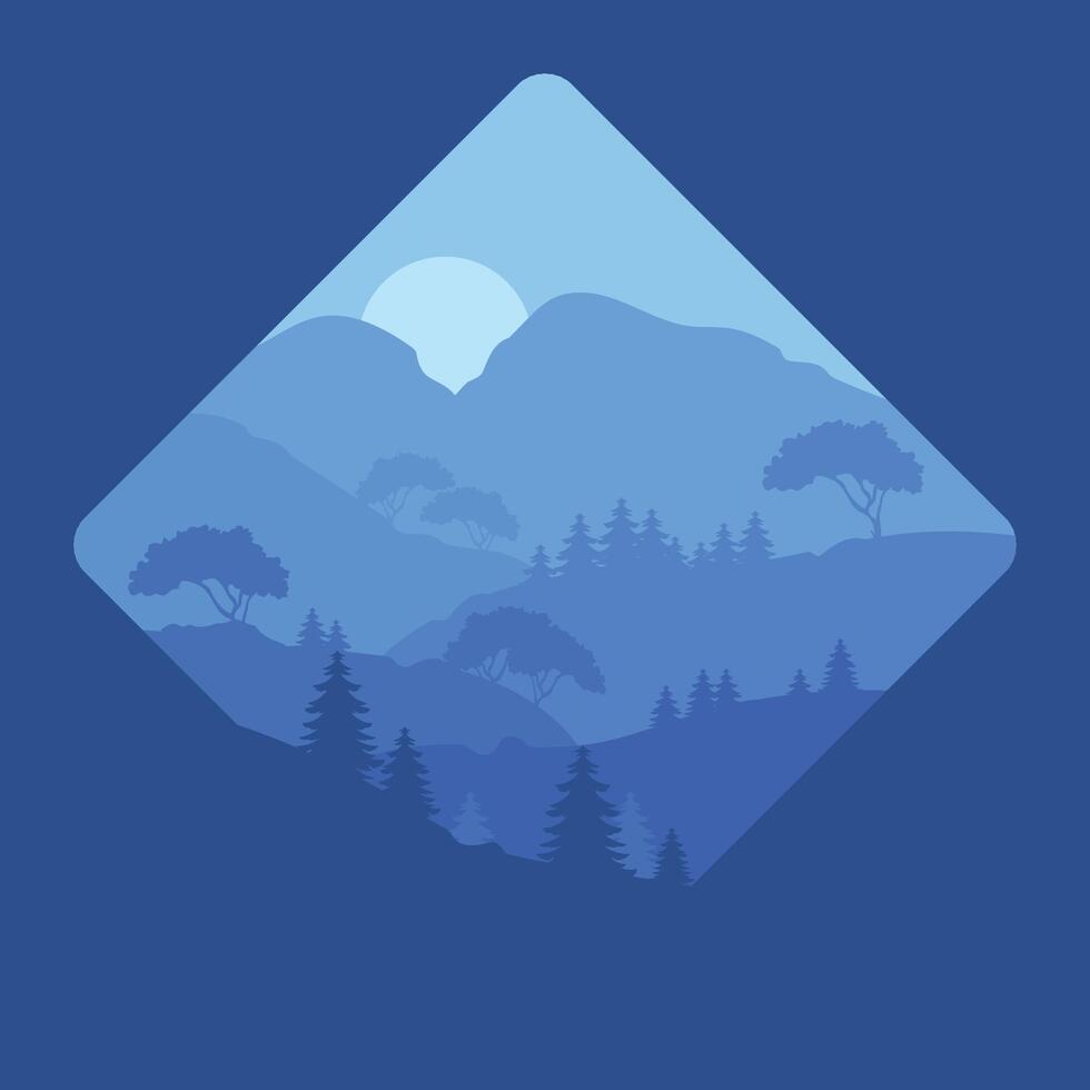 illustration of mountain and forest scenery with blue theme vector