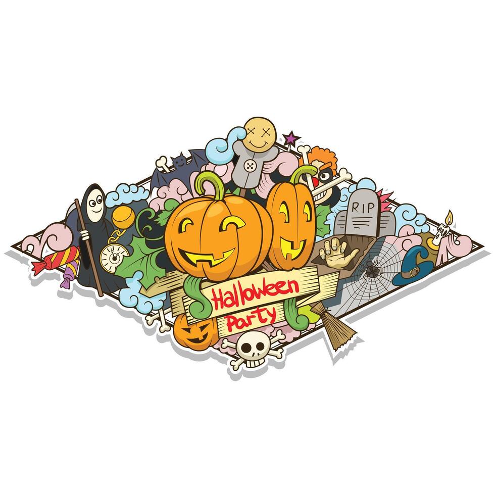 Halloween design cartoon hand drawn colorful illustration vector