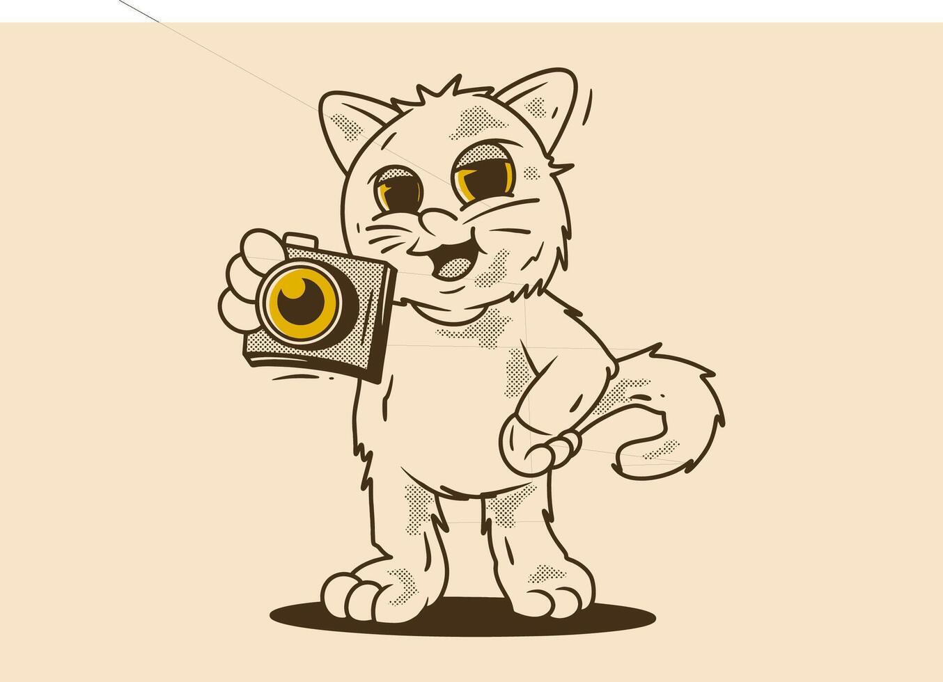 Mascot character of a standing cat holding a pocket camera vector