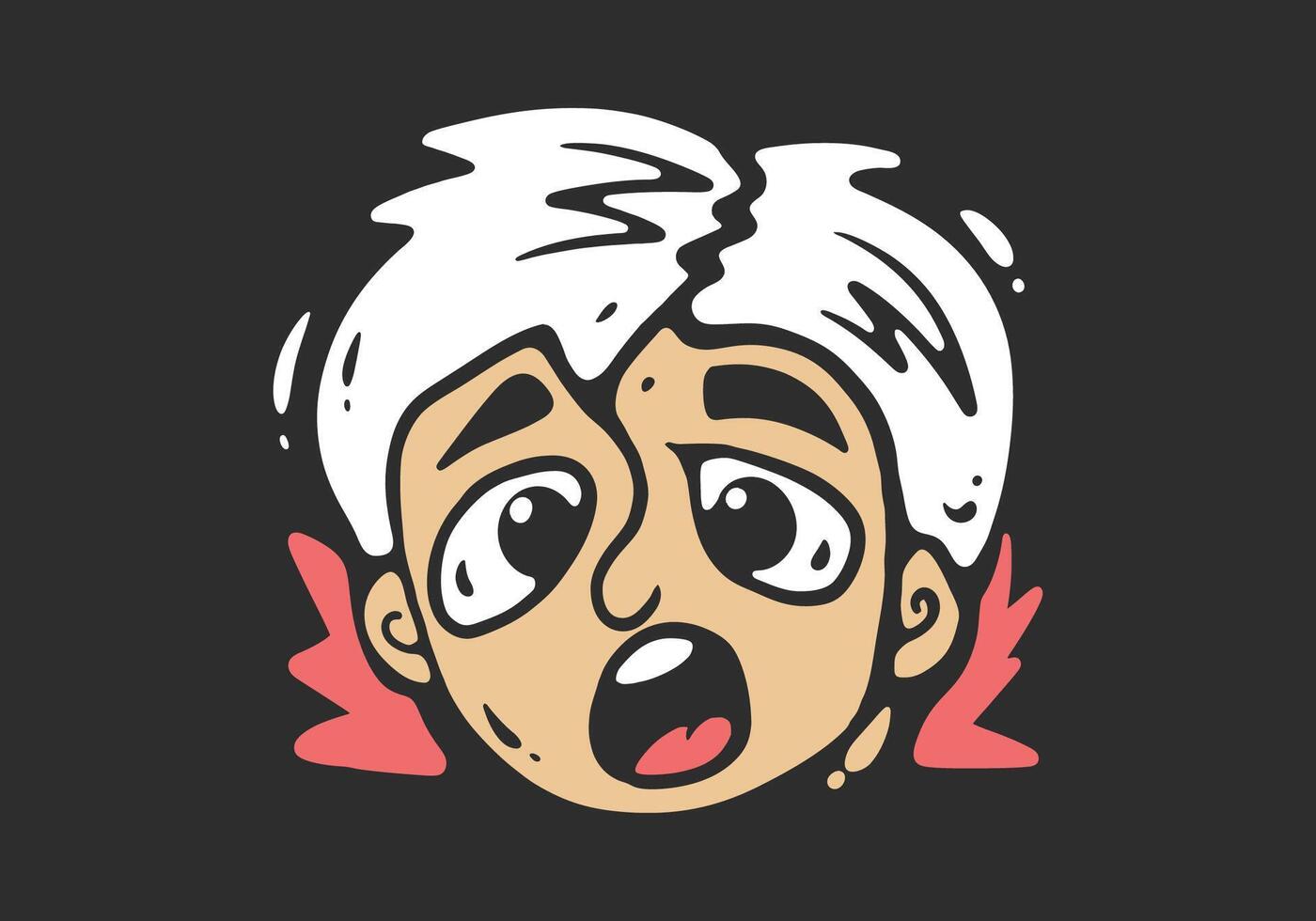 Boy head character with shocked expression, with black background vector