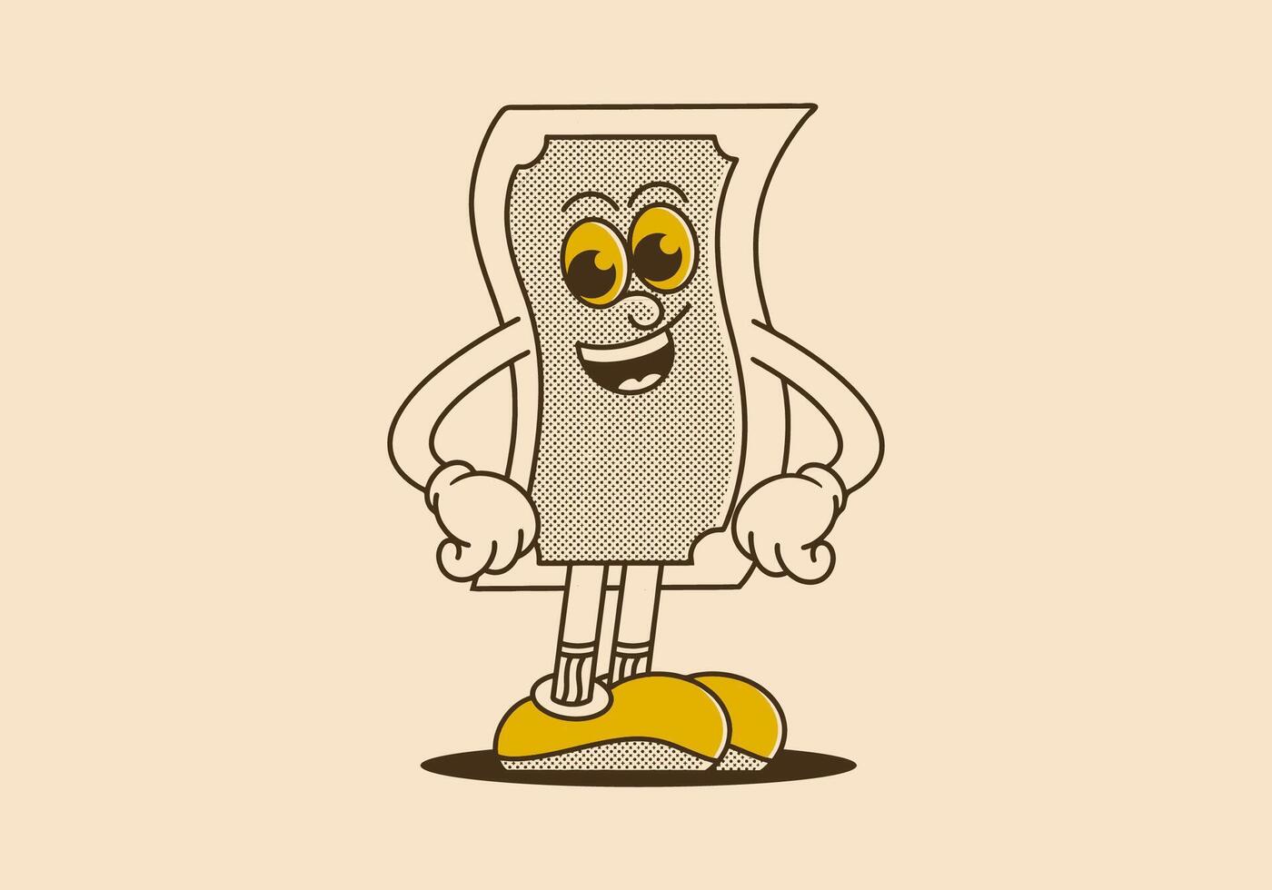 money gives happiness, sometimes. Money mascot character in standing pose with happy face, retro illustration vector
