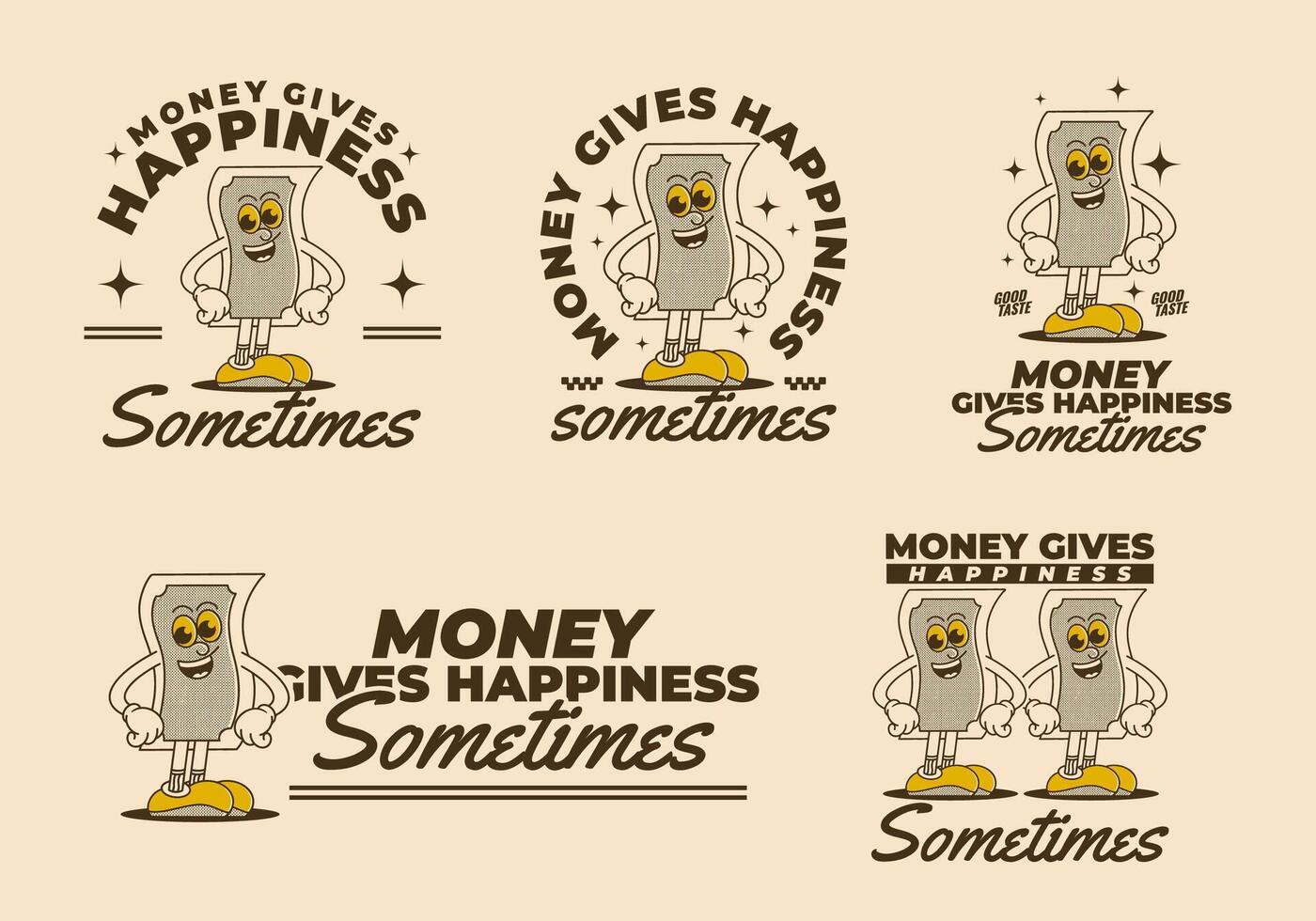 5 Money mascot character in standing pose with happy face, retro illustration vector