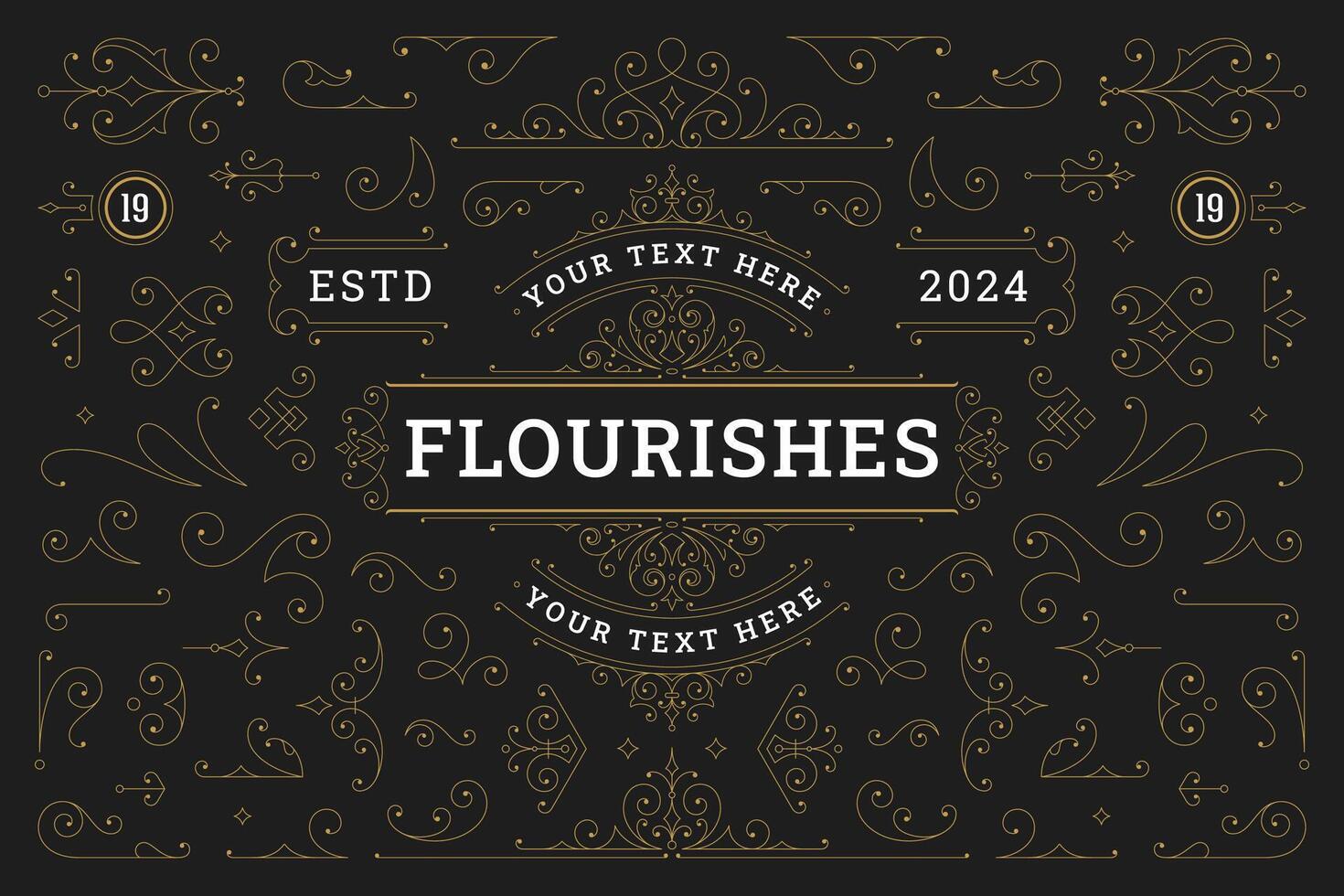 Vintage classical royal flourishes ornament golden swirl design element set illustration vector