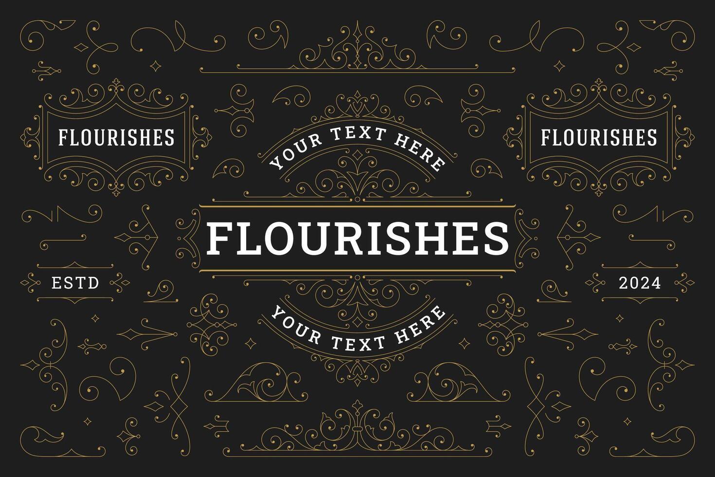 Elegant royal floral motif Victorian ornament design element set illustration vector