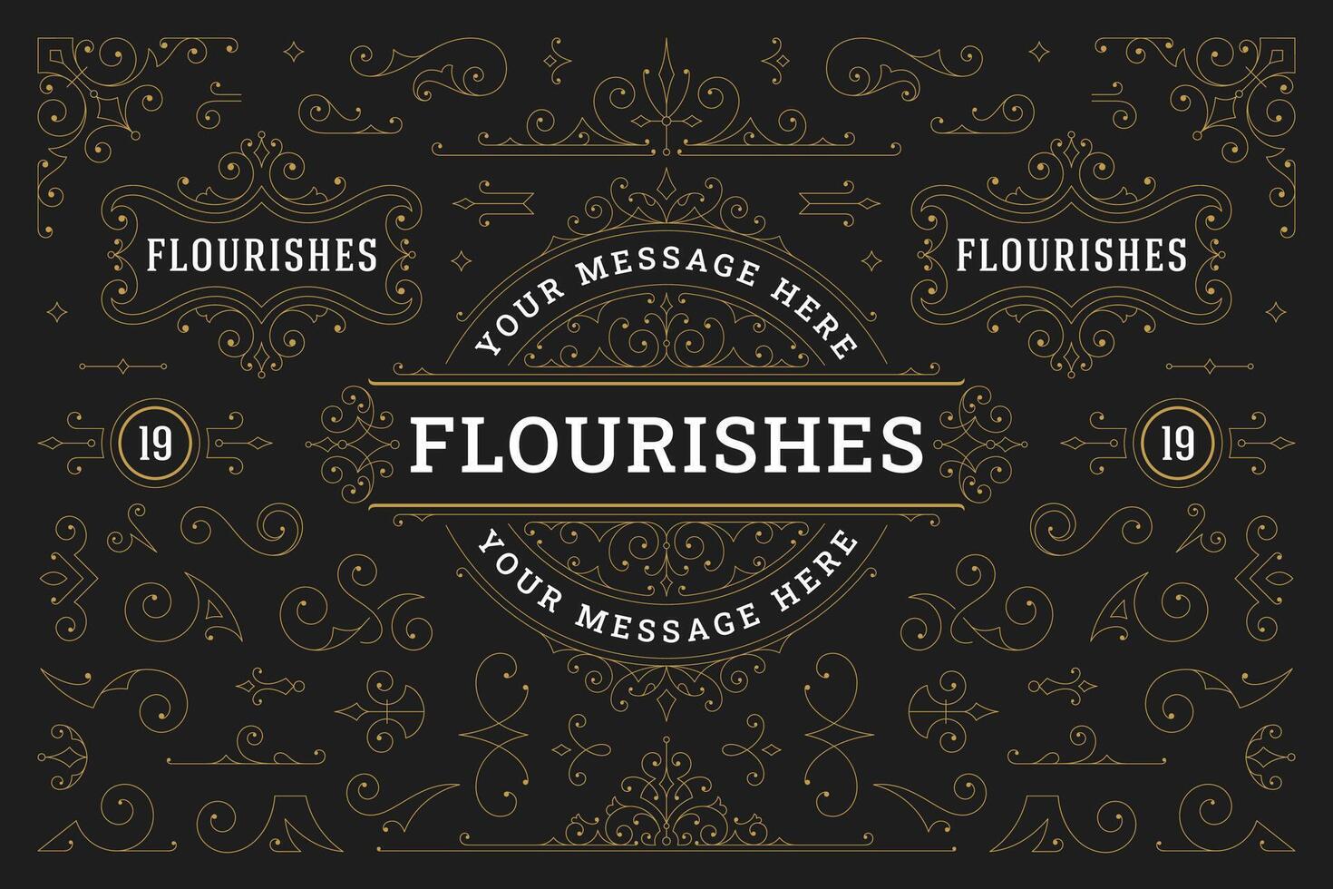Luxury flourishes golden ornate design element set illustration vector