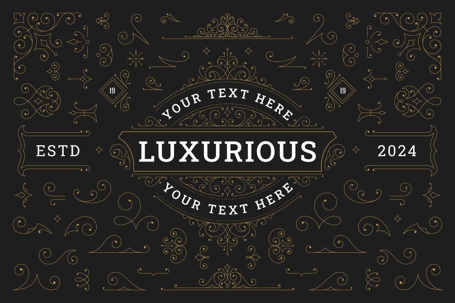 Vintage elegant classical luxury Victorian golden ornament design element set illustration vector