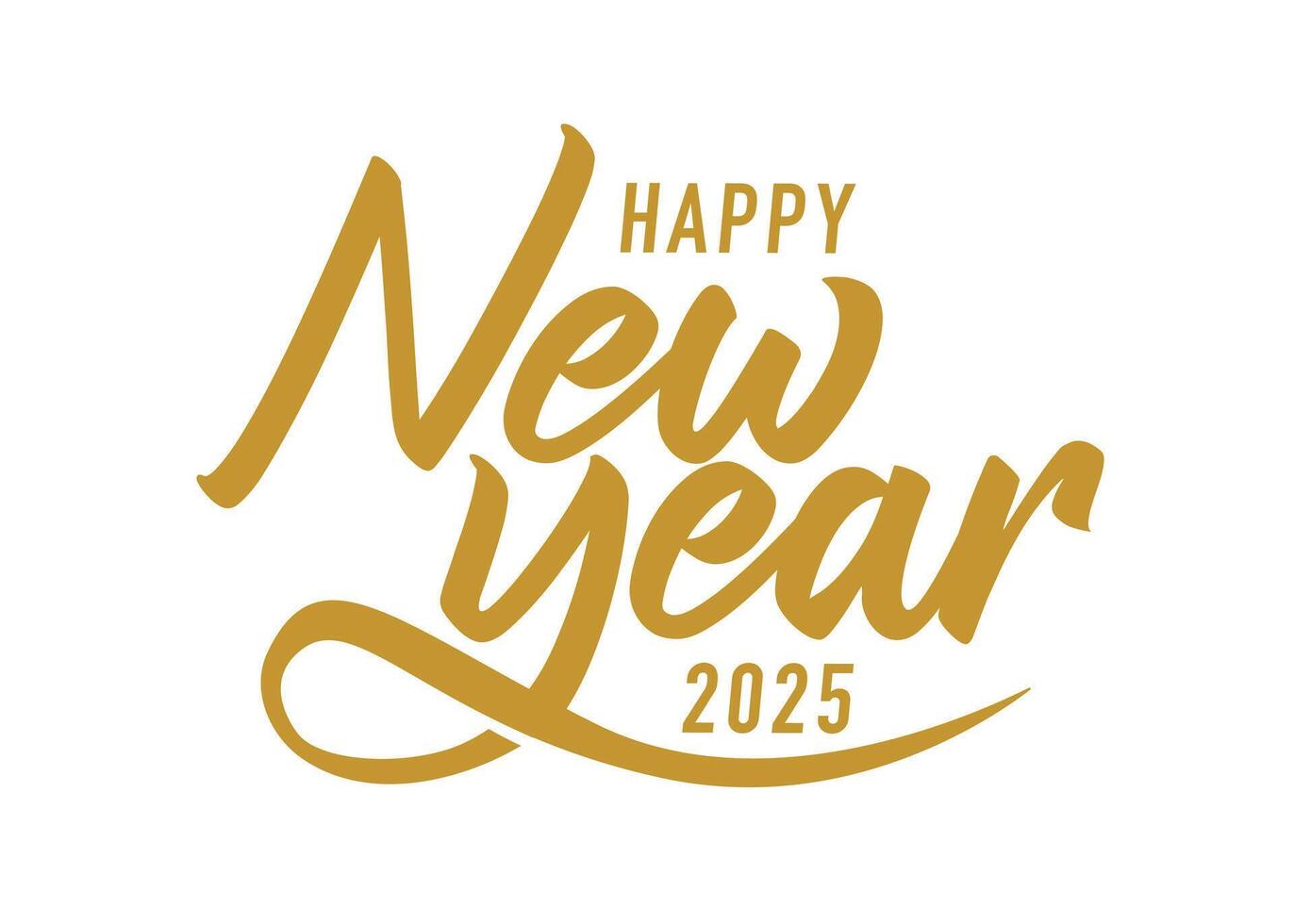 Happy new year 2025 gold hand lettering simple flat design vector