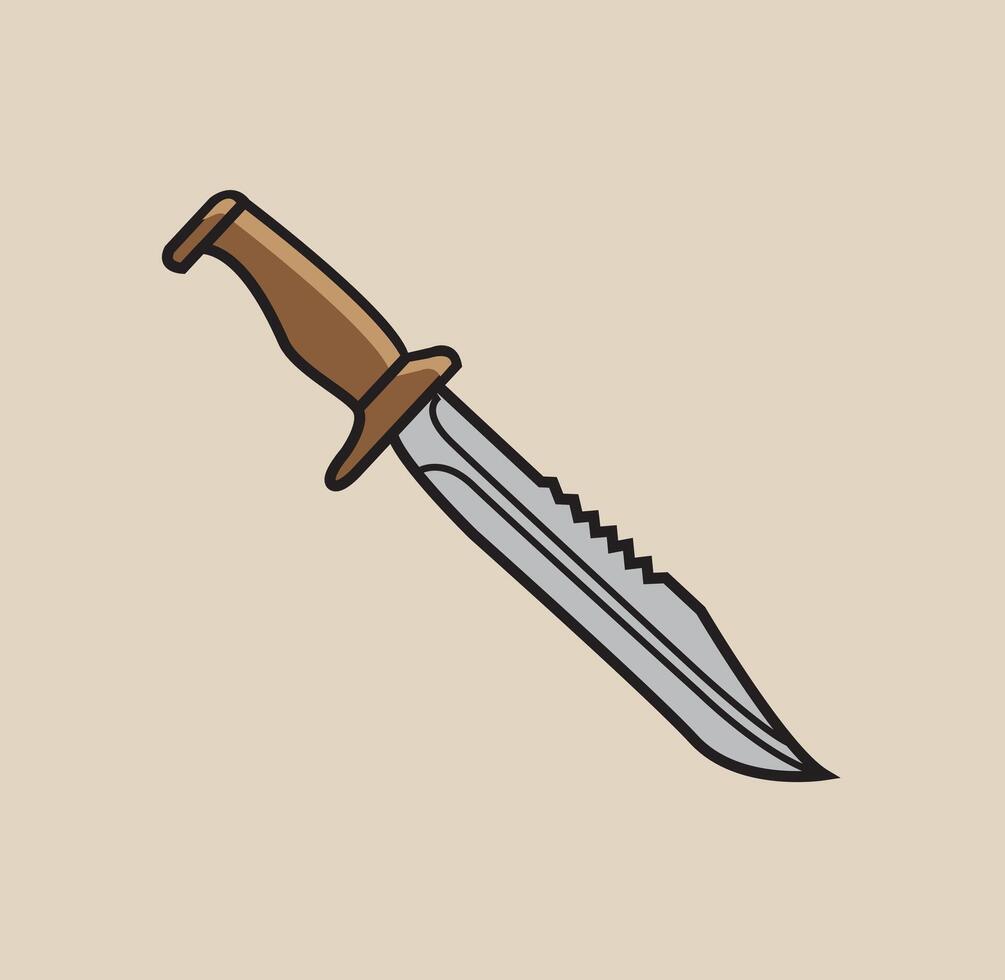 Hunting knife dagger simple flat illustration vector