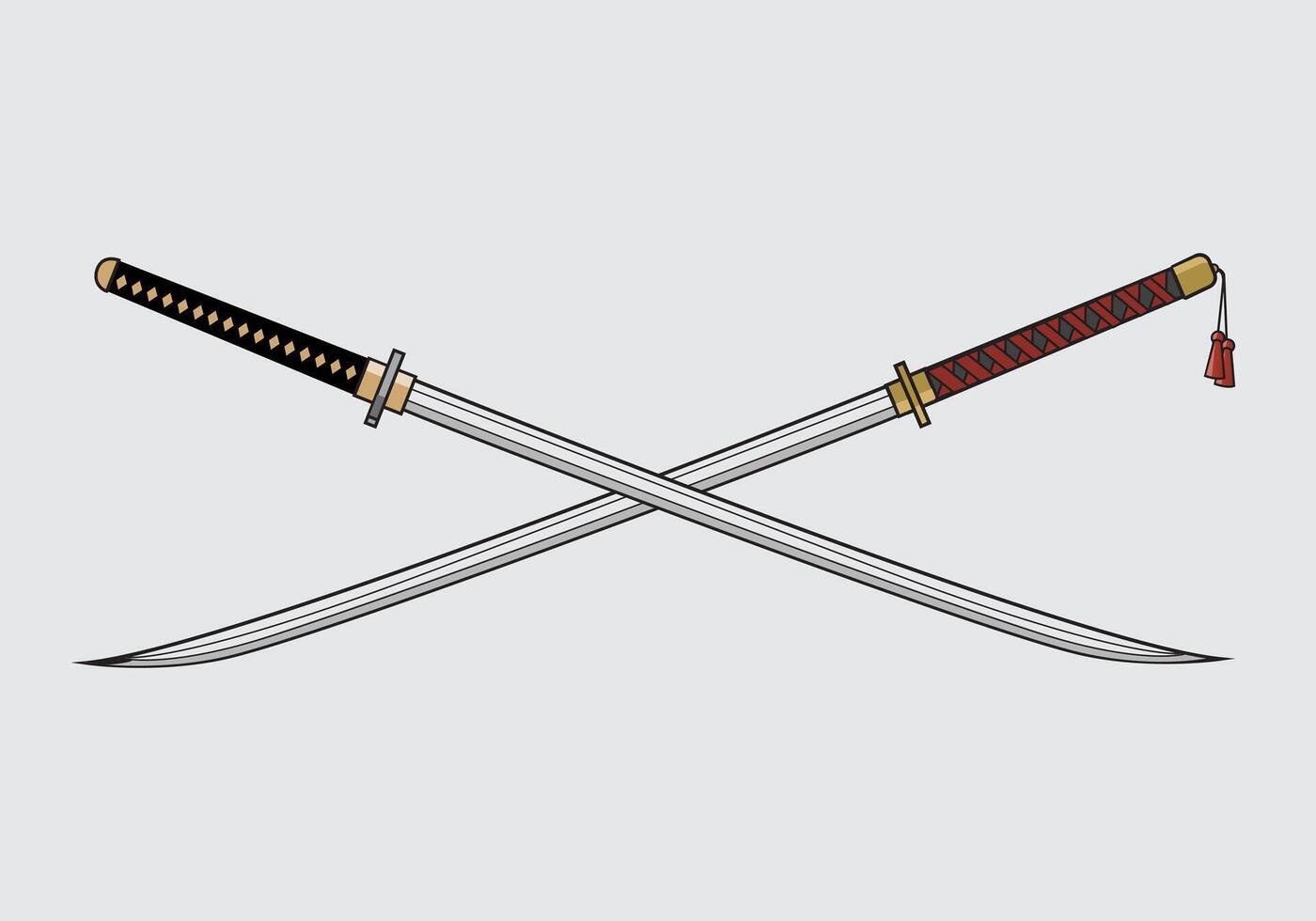 Two katana sword crossed flat illustration vector
