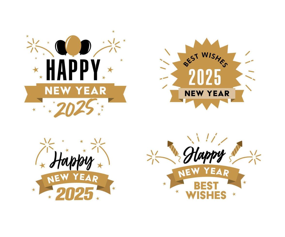 Set of flat design new year 2025 gold badges collection vector