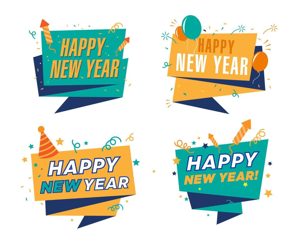 Fun colorful New Year Badges Collection vector